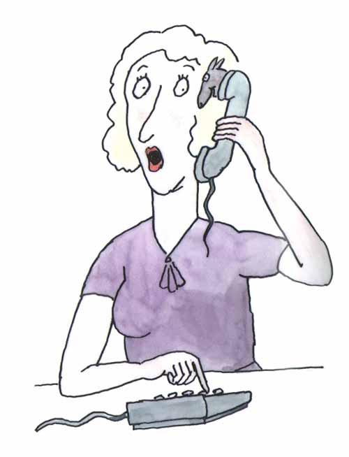 Dessin Tomi Ungerer - Dame au téléphone avec une souris sortant du combiné